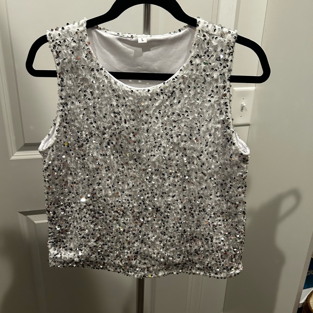 Source Unknown Silver Sequin Tank Top